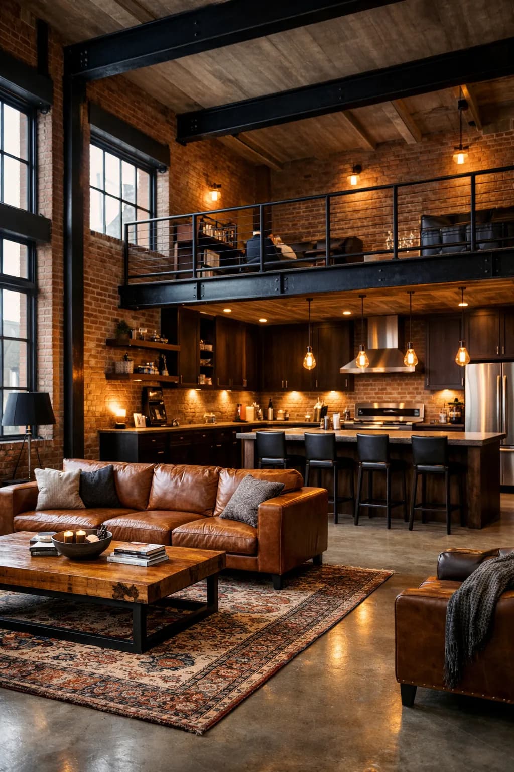 Premium barndominium kitchen with granite countertops, custom cabinetry, and industrial pendant lights