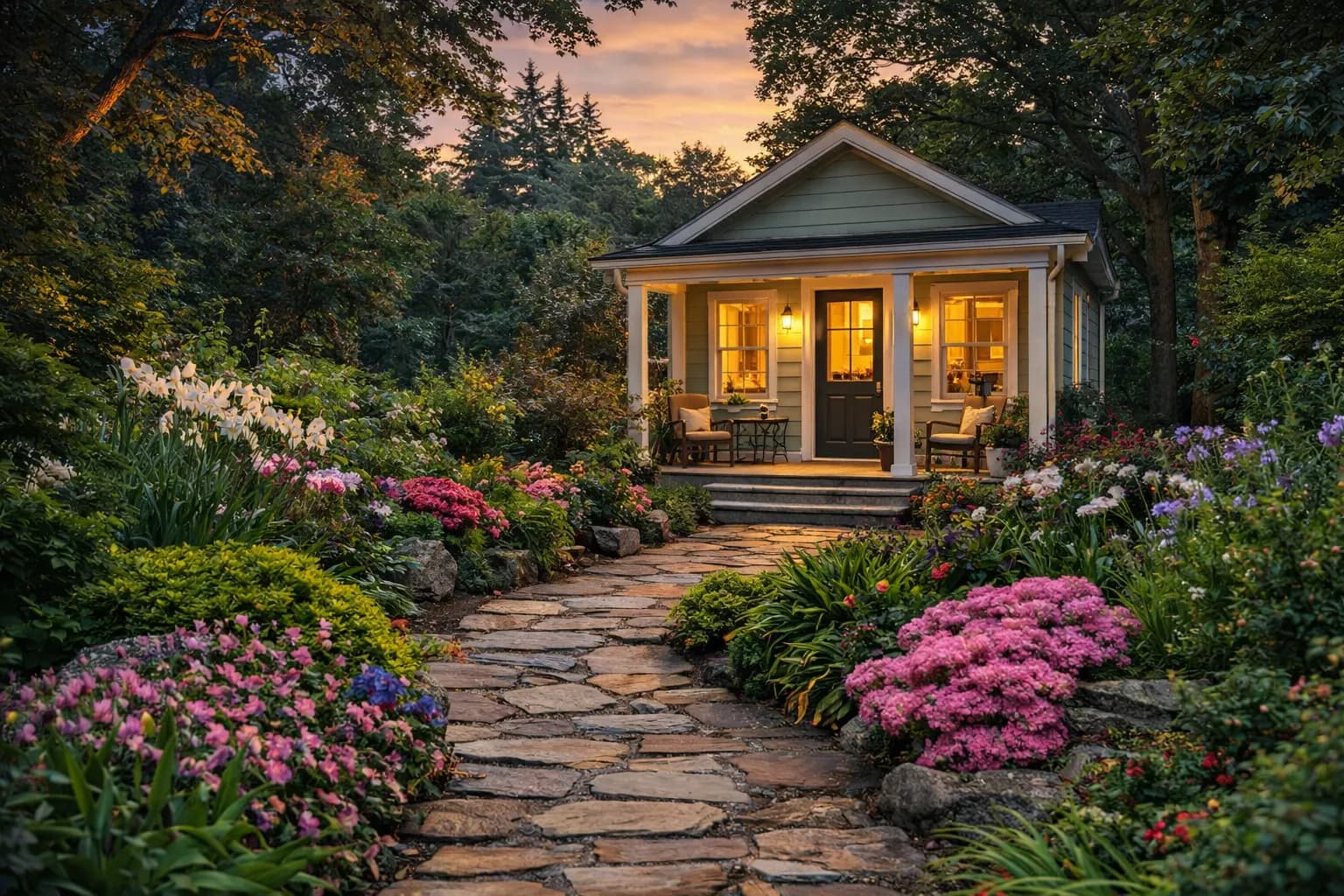 Charming granny flat at the end of a garden path in a lush King County backyard