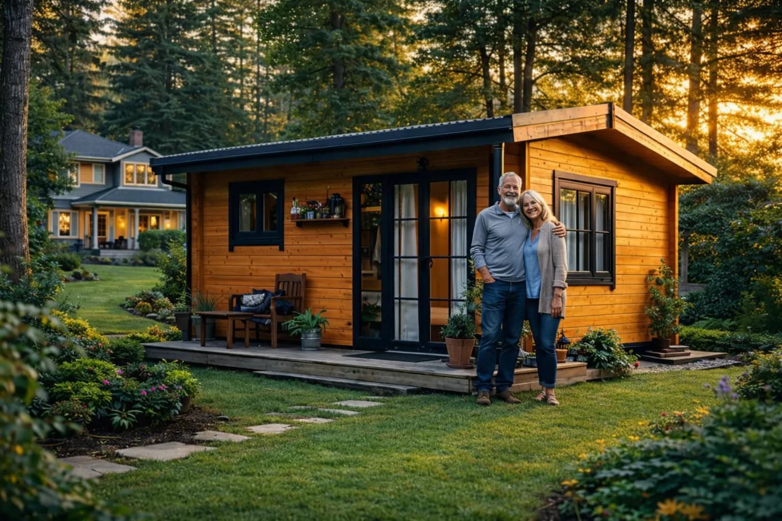 Beautiful granny flat in a lush Pacific Northwest backyard with a family visiting