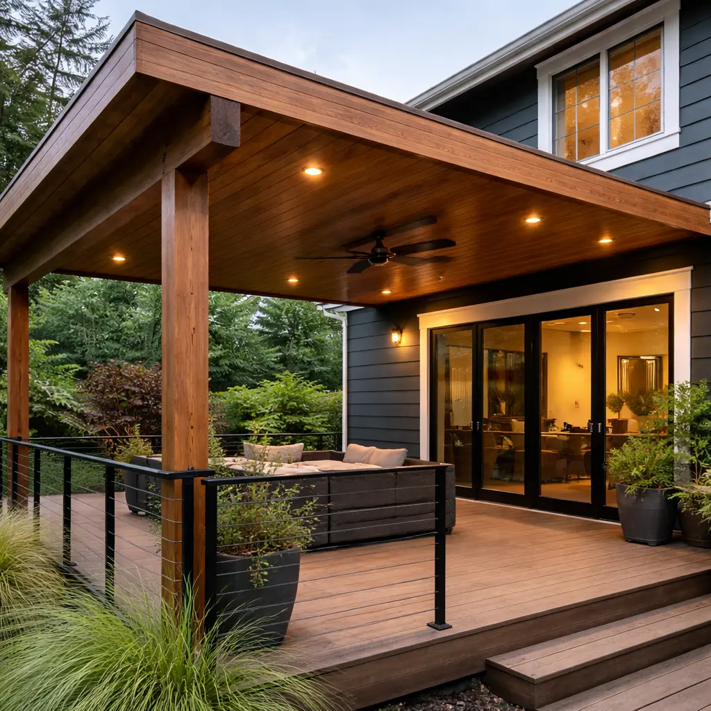 Alumawood patio cover over a large deck in Everett