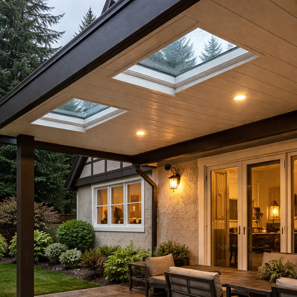 Insulated patio cover with skylights in Bothell